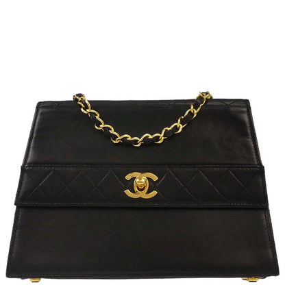 Chanel 1989-1991 Black Lambskin Straight Flap Shoulder Bag