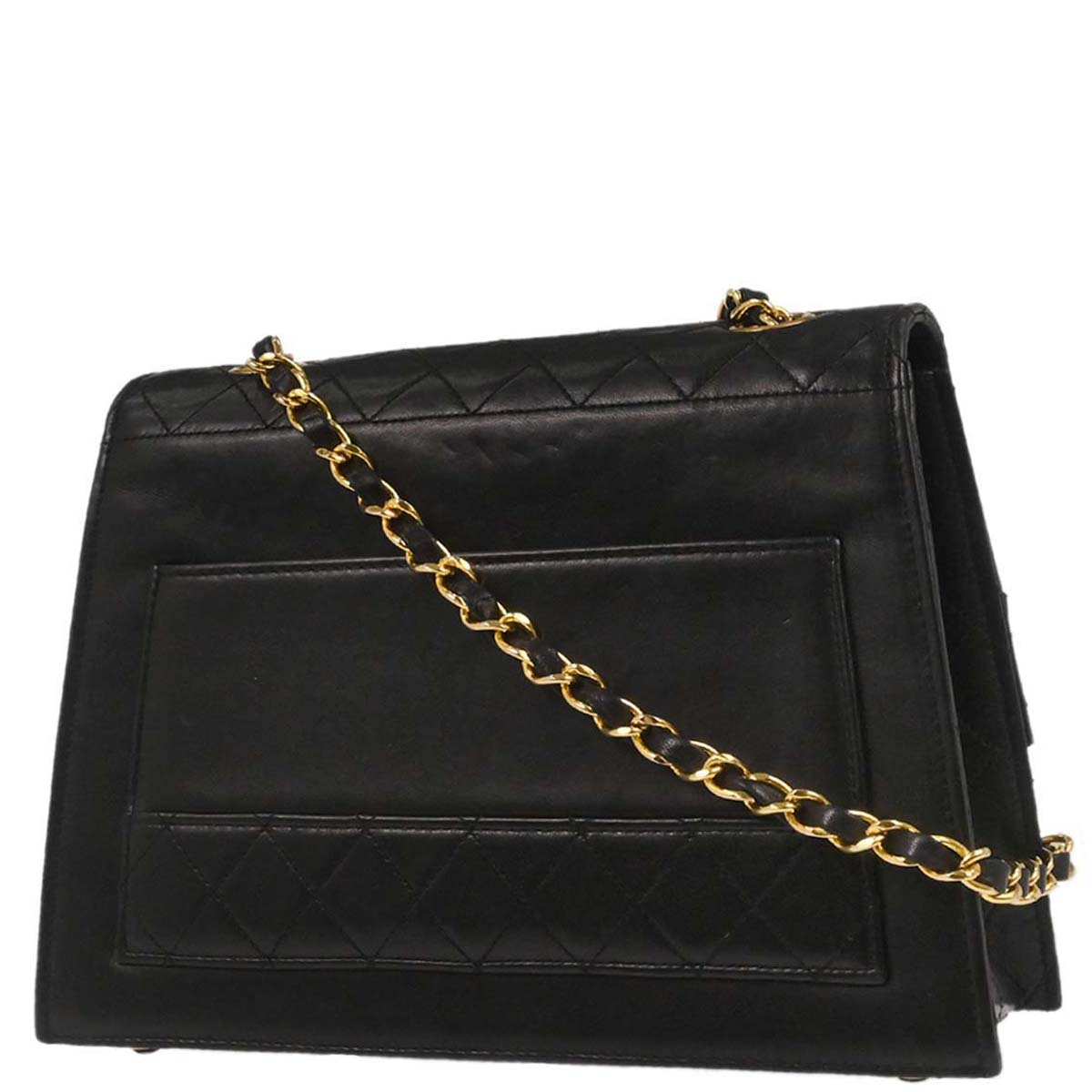 Chanel 1989-1991 Black Lambskin Straight Flap Shoulder Bag