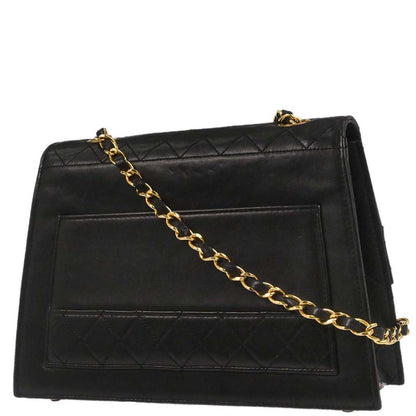 Chanel 1989-1991 Black Lambskin Straight Flap Shoulder Bag