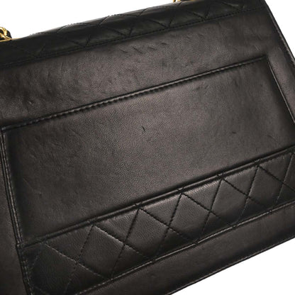 Chanel 1989-1991 Black Lambskin Straight Flap Shoulder Bag
