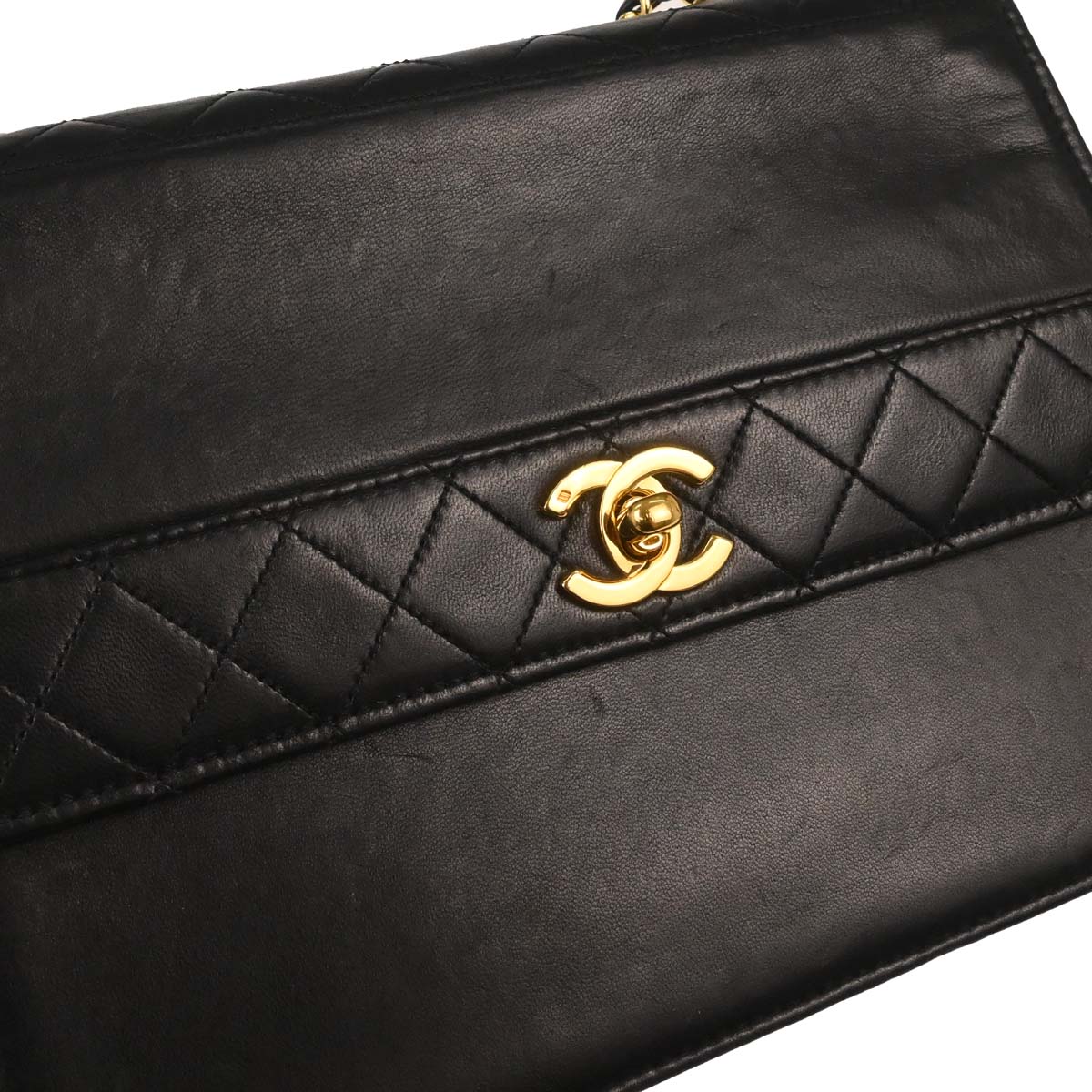 Chanel 1989-1991 Black Lambskin Straight Flap Shoulder Bag