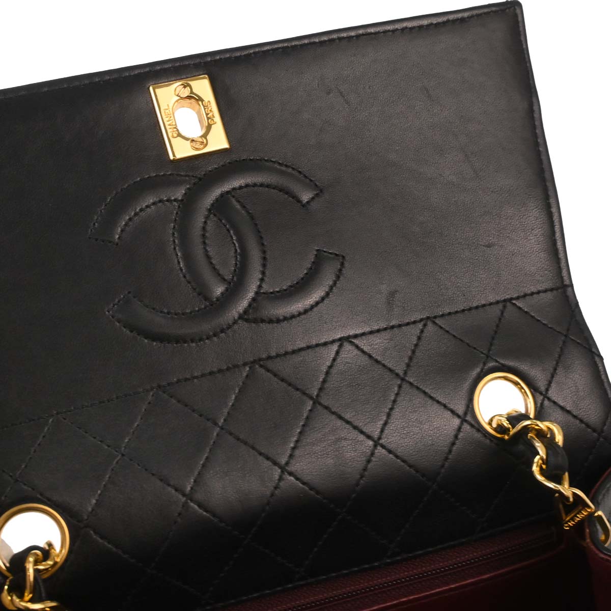 Chanel 1989-1991 Black Lambskin Straight Flap Shoulder Bag