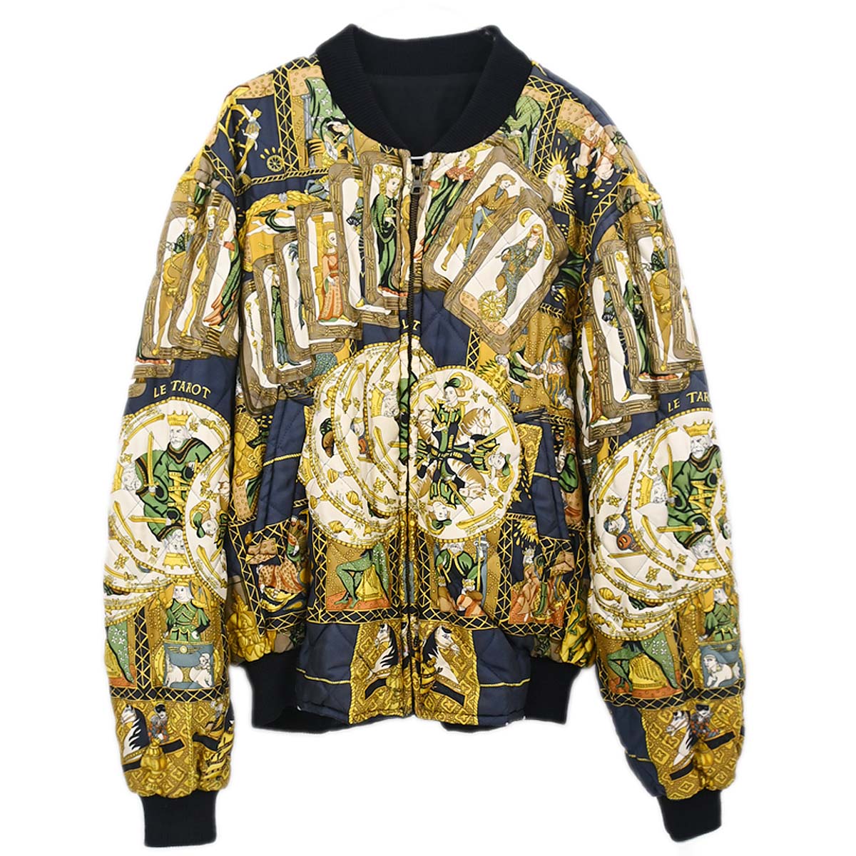 Hermes Zip-up Long Sleeve Reversible Bomber Jacket Navy Multicolor