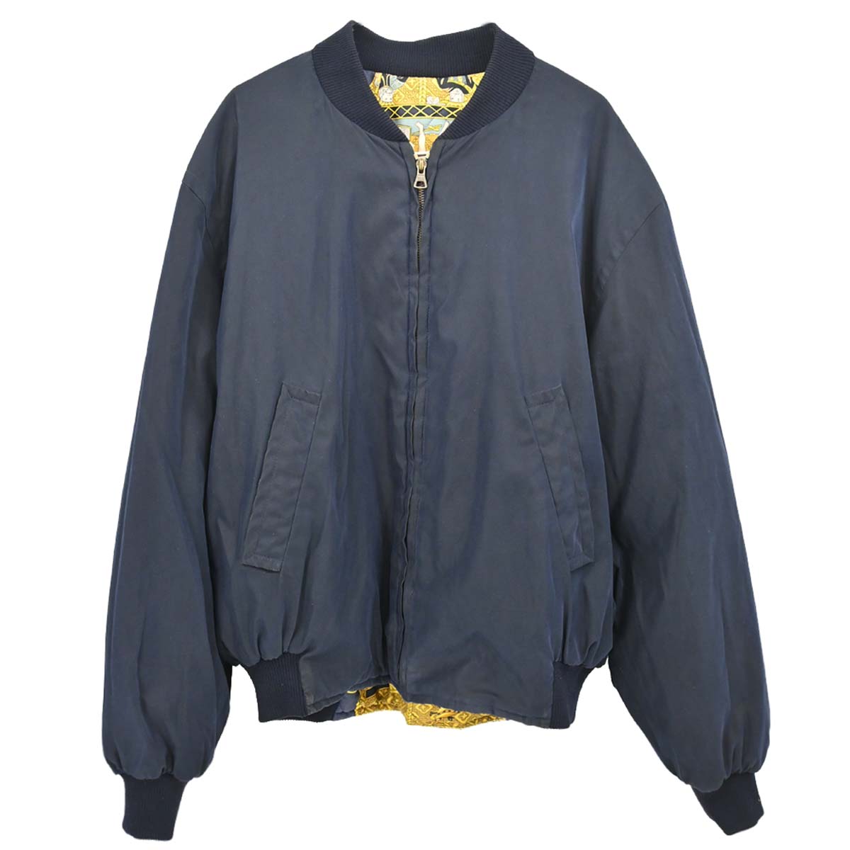 Hermes Zip-up Long Sleeve Reversible Bomber Jacket Navy Multicolor