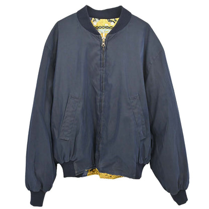 Hermes Zip-up Long Sleeve Reversible Bomber Jacket Navy Multicolor