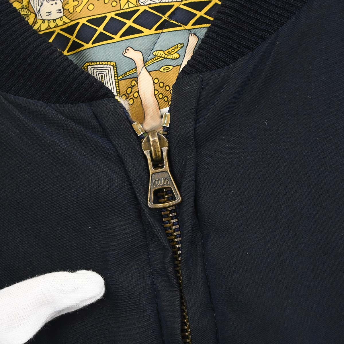 Hermes Zip-up Long Sleeve Reversible Bomber Jacket Navy Multicolor