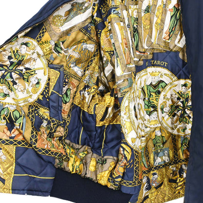 Hermes Zip-up Long Sleeve Reversible Bomber Jacket Navy Multicolor
