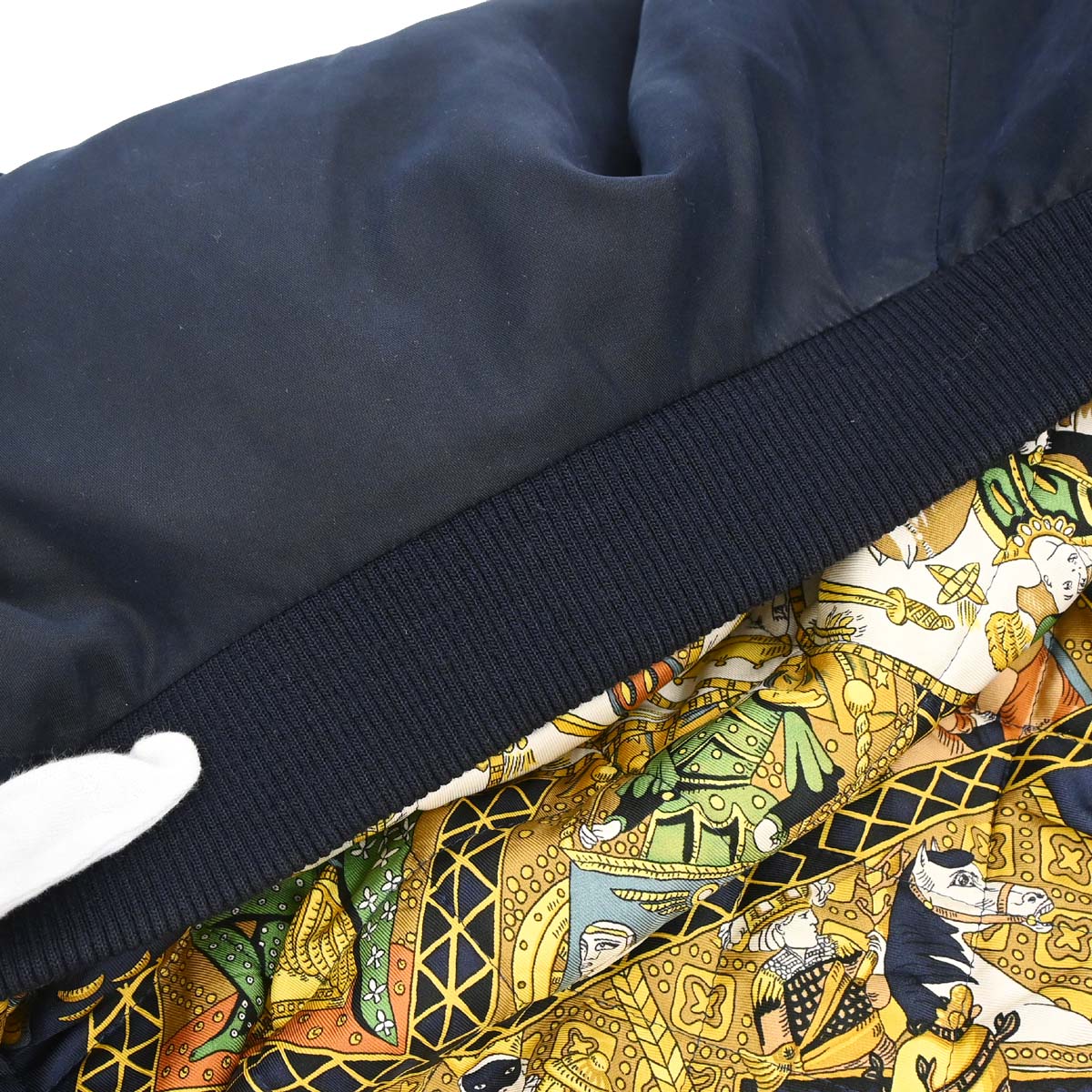 Hermes Zip-up Long Sleeve Reversible Bomber Jacket Navy Multicolor