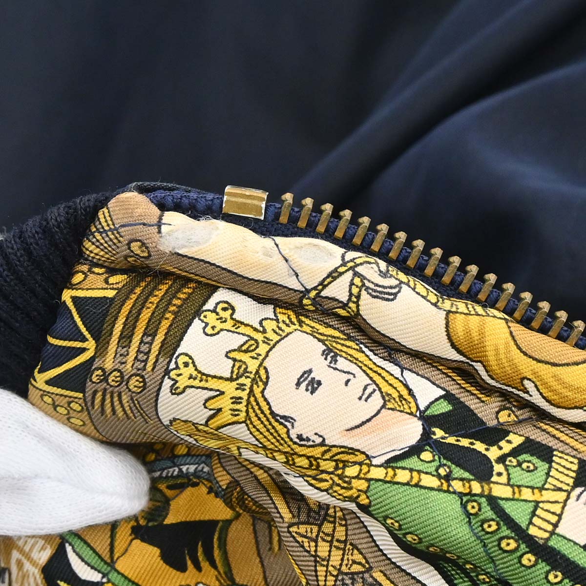 Hermes Zip-up Long Sleeve Reversible Bomber Jacket Navy Multicolor