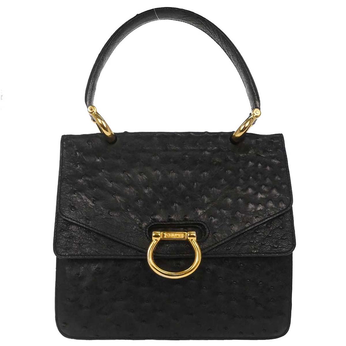 Celine * Black Ostrich Double Flap Handbag