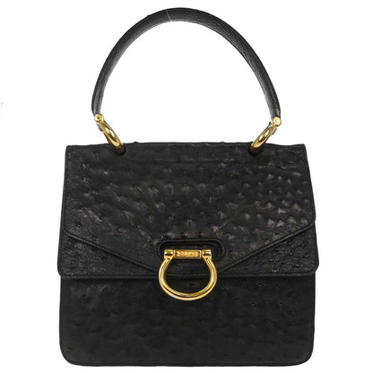 Celine * Black Ostrich Double Flap Handbag