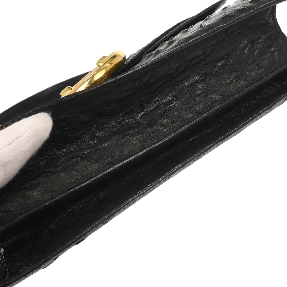 Celine * Black Ostrich Double Flap Handbag