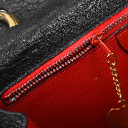Celine * Black Ostrich Double Flap Handbag