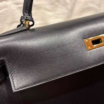 Hermes Black Box Calf Kelly 32 Sellier 2way Shoulder Handbag