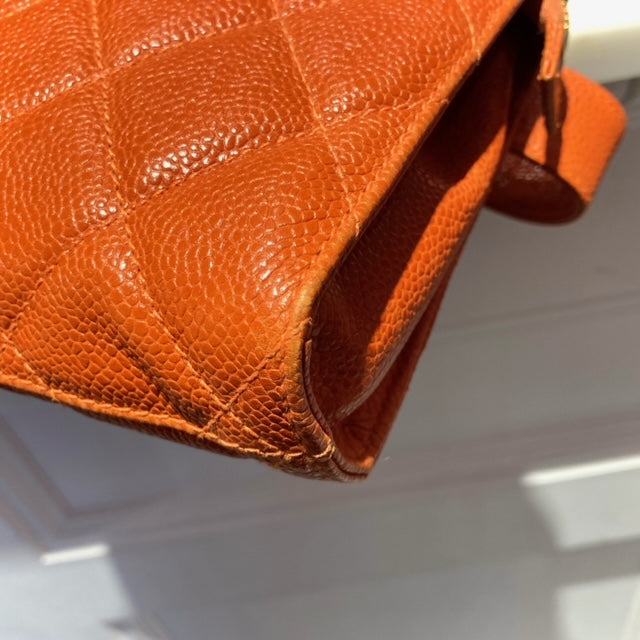 CHANEL 1996-1997 Orange Caviar Quilted Belt Bag #75