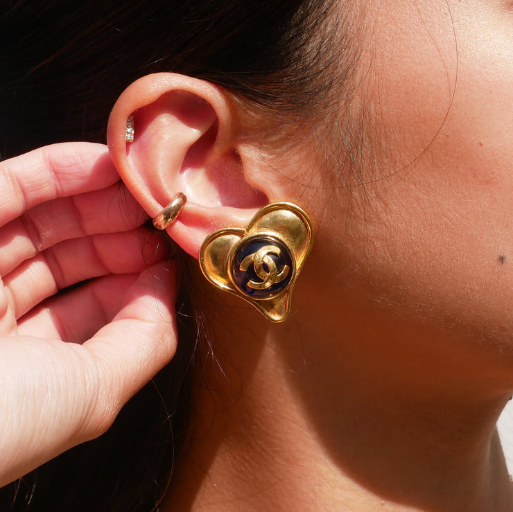 Chanel CC Heart Turnlock Drop Earrings