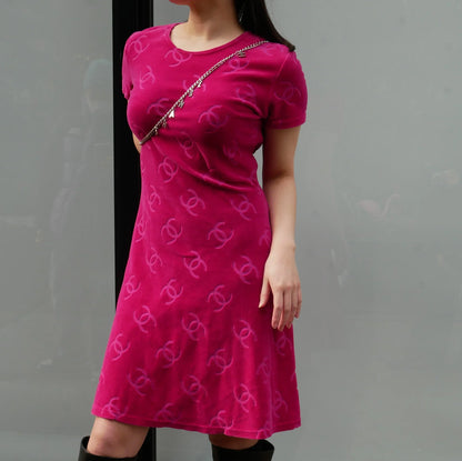 Chanel * Spring 1996 Velvet CC-print T-shirt dress #40 – AMORE Vintage Tokyo