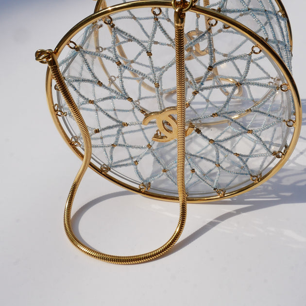 CHANEL 1990s Minaudiere Dreamcatcher Beaded Gold Transparent Round