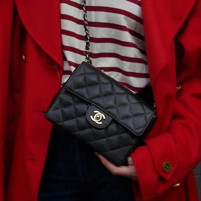 CHANEL 2003-2004 Classic Square Flap 17 Black Caviar