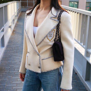 CHANEL 2005 Cruise Ivory emblem patch double-breasted blazer #38