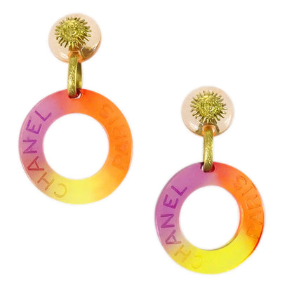 Chanel * 1995 Logo Hoop Earrings Gold Clip-On