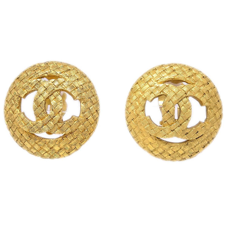 Chanel Button Quilted Earrings Gold Clip-On 2889/29