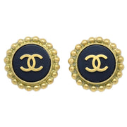 CHANEL 1995 Black & Gold CC Earrings Clip-On 95P