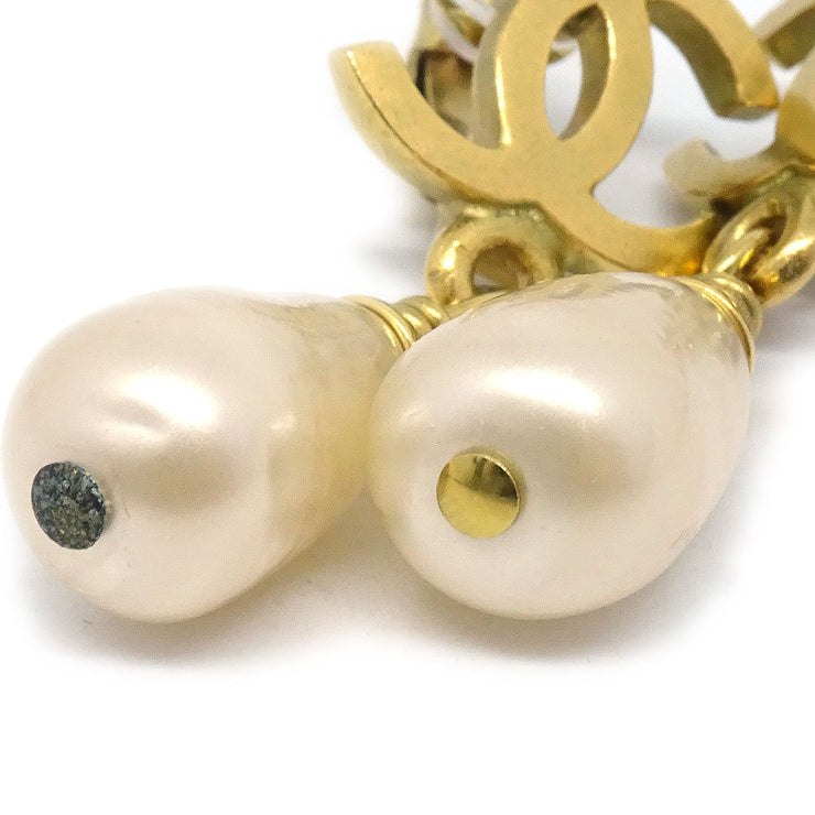 CHANEL 1995 Spring Dangle Pearl CC Earrings Clip-On 95P