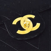 Chanel 1991-1994 Black Velvet Maxi Chevron Classic Flap