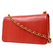 CHANEL 1989-1991 Red Lizard Pointed Flap Bag Mini