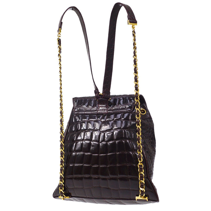 Chanel Gold Croc Embossed Leather Drawstring Backpack Chanel
