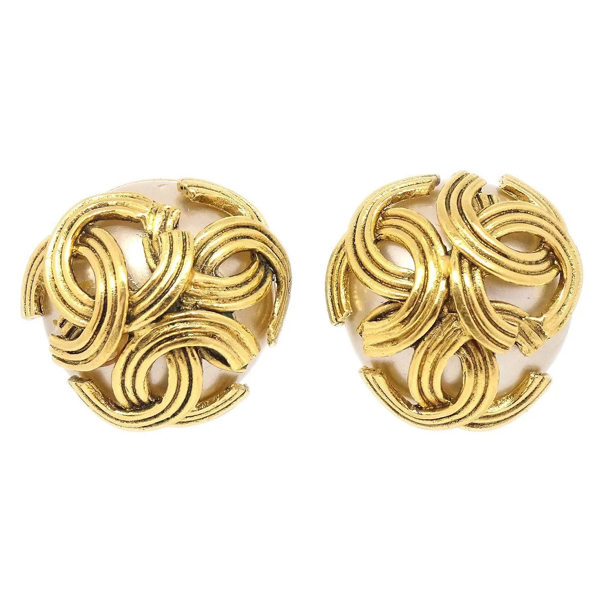 CHANEL 1994 Triple CC Faux Pearl Button Earrings