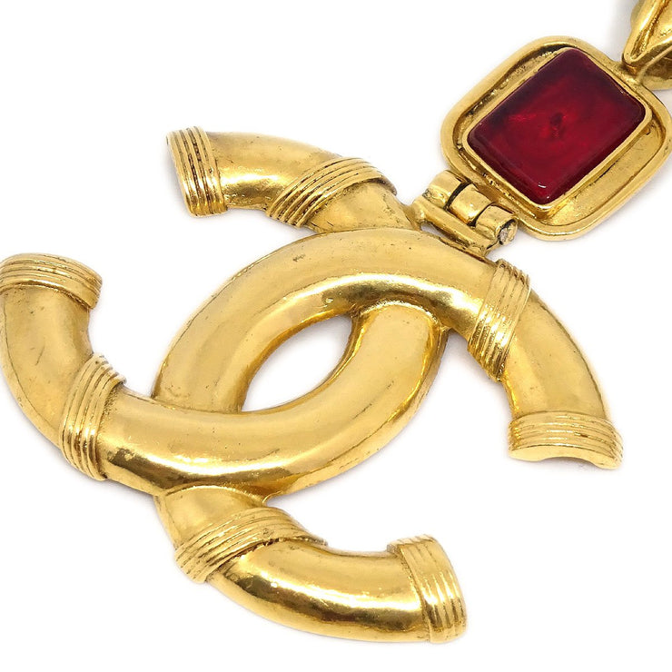 Chanel 1994 Gold & Red Gripoix 'CC' Necklace