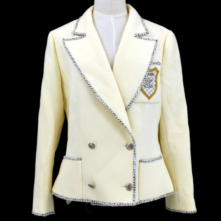 CHANEL 2005 Cruise Ivory emblem patch double-breasted blazer #38
