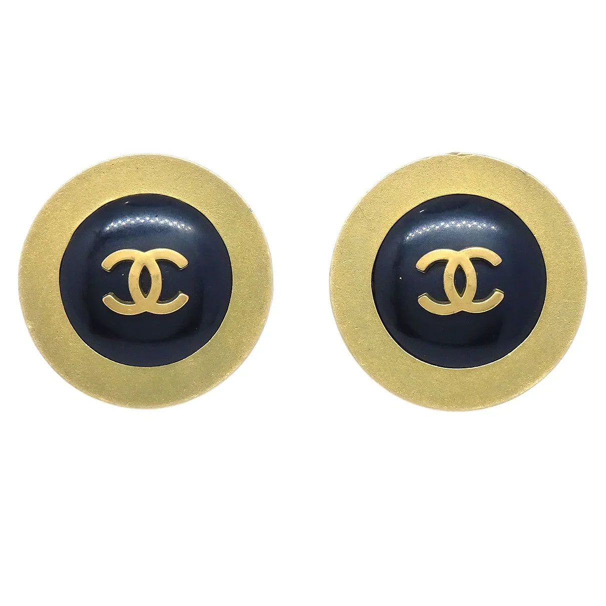Chanel 1994 Black & Gold CC Earrings Clip-On