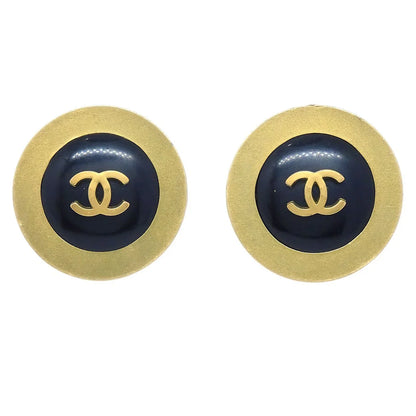 Chanel 1994 Black & Gold CC Earrings Clip-On