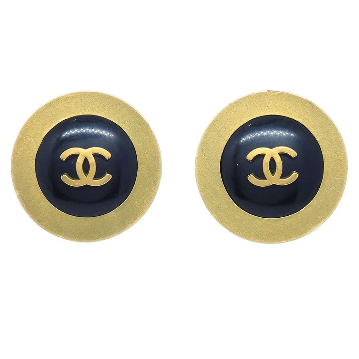 Chanel 1994 Black & Gold CC Earrings Clip-On