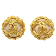 CHANEL 1994 Faux Pearl Button Earrings Clip-On