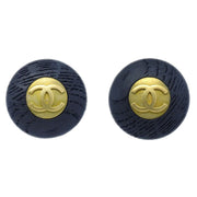 Chanel Button Earrings Gold Black Clip-On 94P