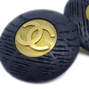 Chanel Button Earrings Gold Black Clip-On 94P