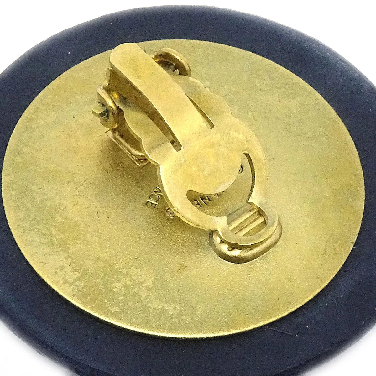 Chanel Button Earrings Gold Black Clip-On 94P