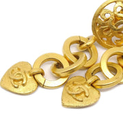 CHANEL 1995 Heart Dangle Earrings Clip-On Gold