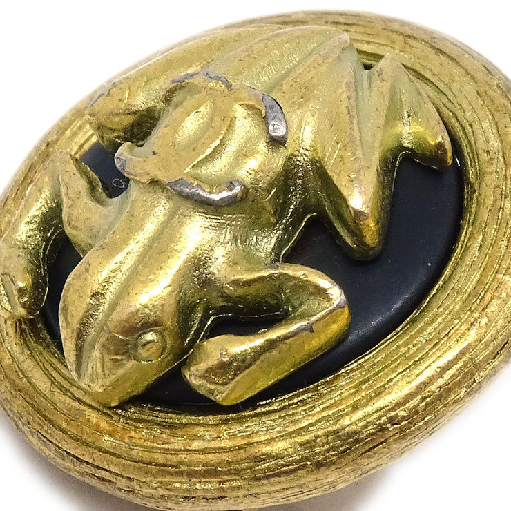 CHANEL 1994 Frog Earrings Gold Black Clip-On