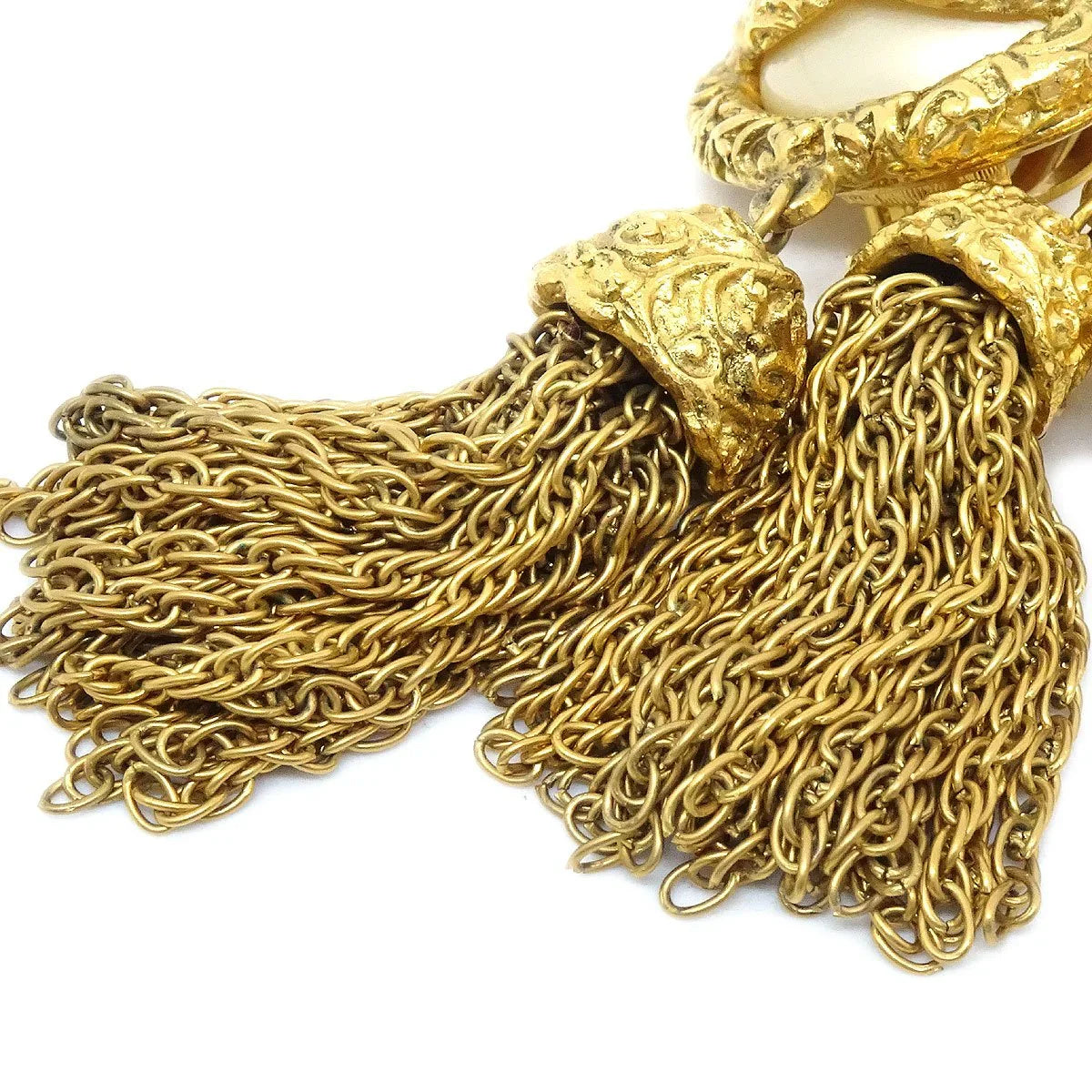 Chanel 1993 Faux Pearl Filigree Tassel Earrings Clip-On