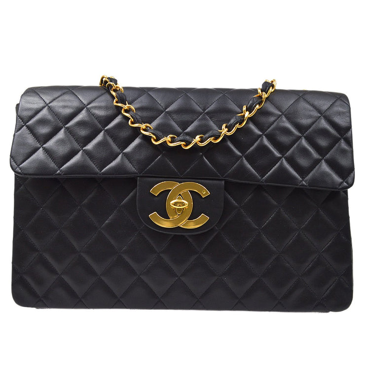 CHANEL 1991-1994 Black Lambskin Classic Flap Maxi