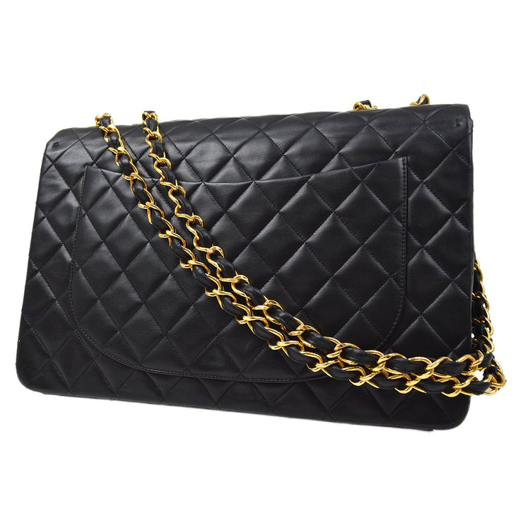 CHANEL 1991-1994 Black Lambskin Classic Flap Maxi