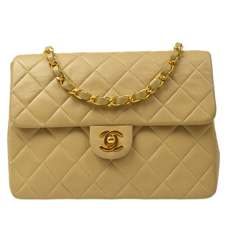 CHANEL 1989-1991 Classic Square Flap Mini 20 Beige Lambskin