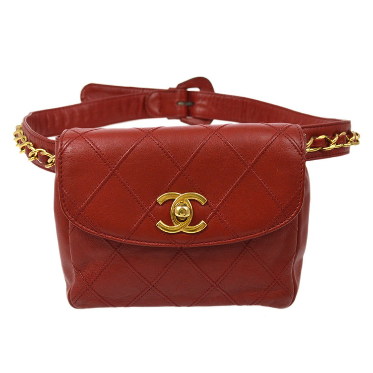 chanel belt bag red leather