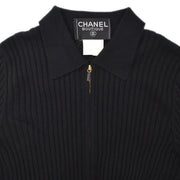 Chanel 1996ロゴパッチリブ付きカシミアジップアップカーディガン＃44