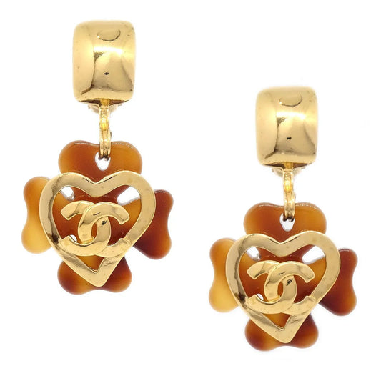 Chanel 1995 Faux Tortoiseshell Heart CC Dangle Earrings
